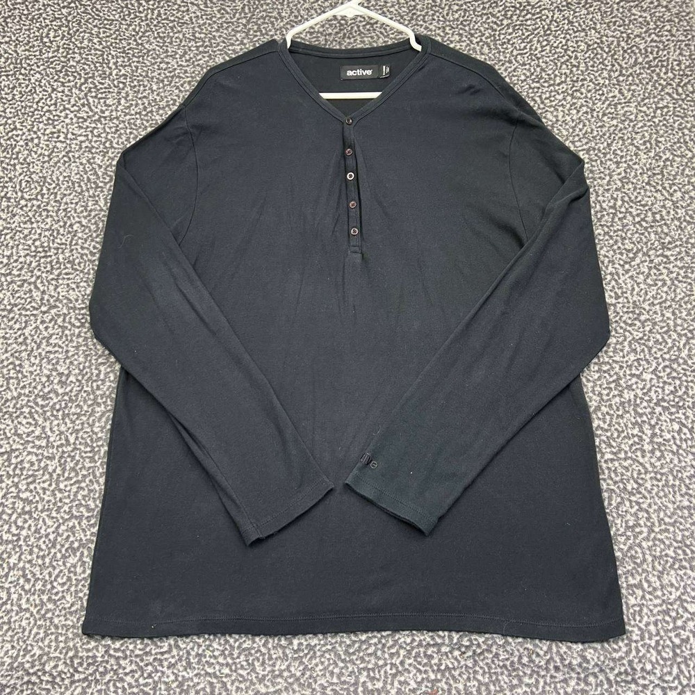 Active Ride Shop Shirt Men Extra Large‎ Black Long Sleeve Henley Cotton XL
